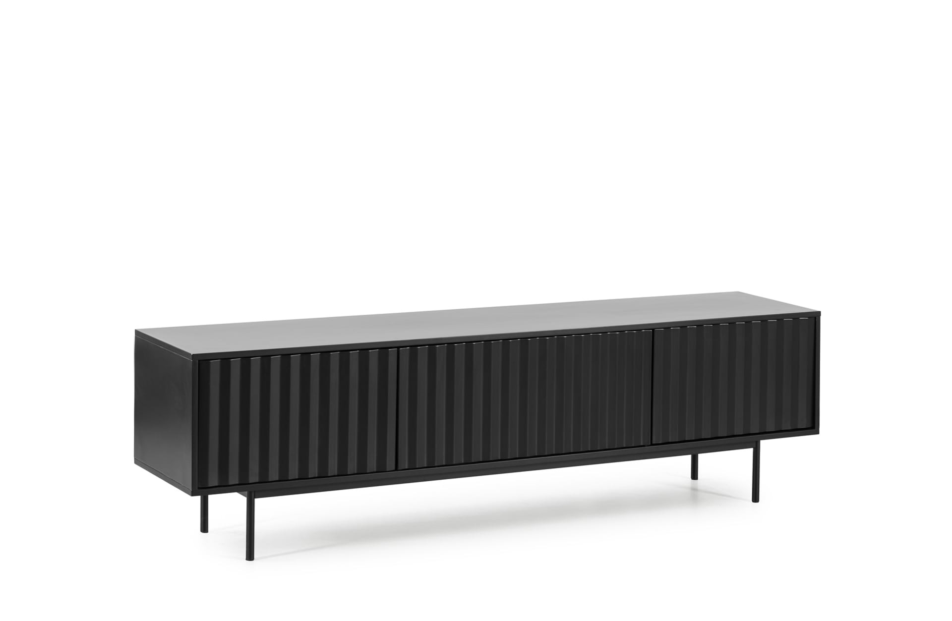 Mueble TV de Dm lacado y metal color negro con 3 puertas